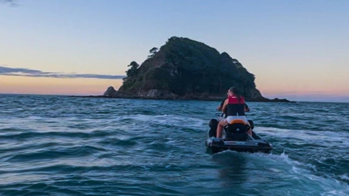 Jet ski riding along the Mallorca coastline